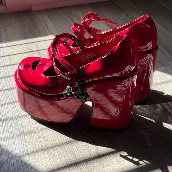 Demonia Red Patent Platform Mary Janes - Picture 3 of 5